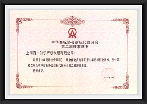China Trademark Association Council Member Certificate